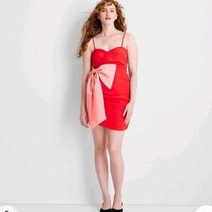 Women's Holiday Sweetheart Bow Mini Dress Future Collective Red XS